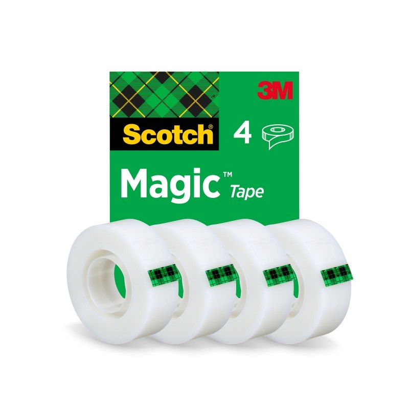 Scotch Magic 4 Confezioni da 4 nastri adesivi invisibili - 19 mm x 33 m - Colore trasparente