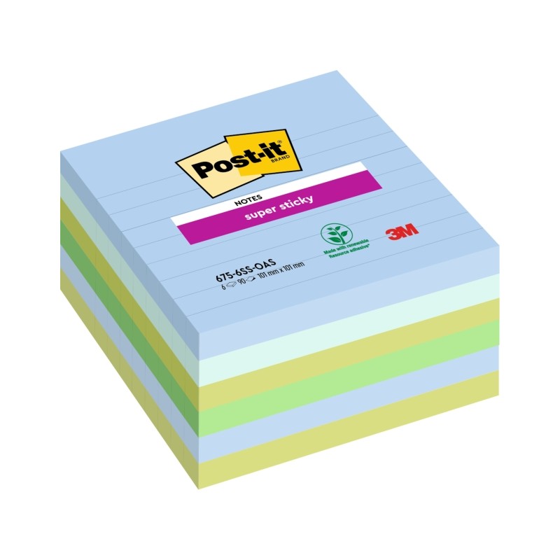 Post-It Super Sticky confezione da 6 pezzi da 90 foglietti adesivi riposizionabili - Forma quadrata - 101x101 mm - Color