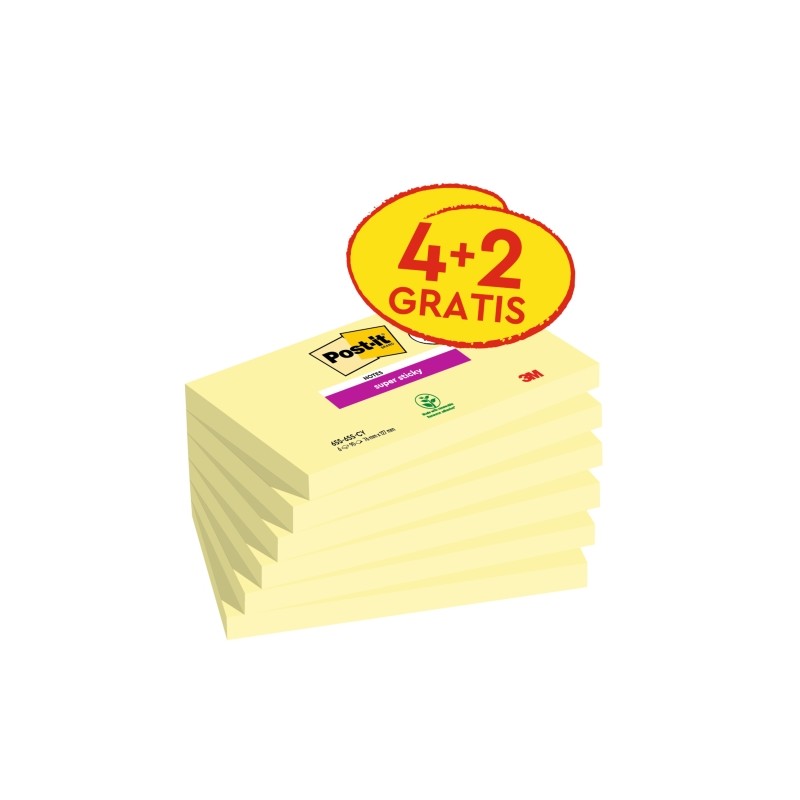 Confezione da 6 Post-It Super Sticky con 90 foglietti adesivi riposizionabili - 76x127 mm - Promozione 4 blocchi + 2 gra