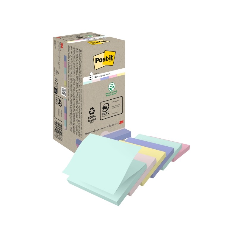 Blocchetti Post-It da 100 Z-Notes riciclati - Forma quadrata - 76x76 mm - Colori assortiti