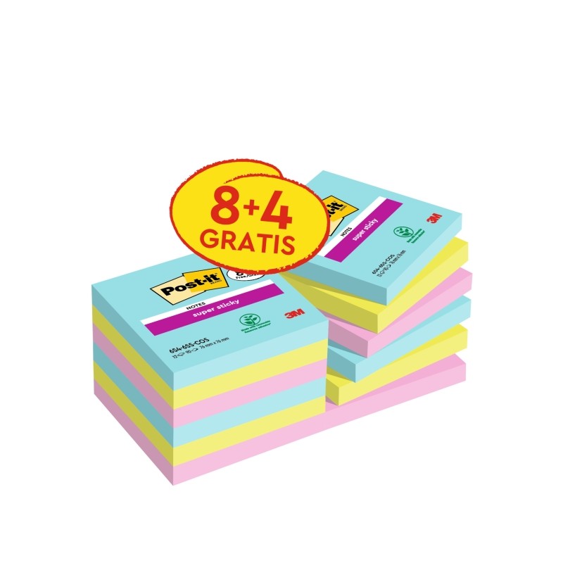 Post-It Super Sticky Confezione da 12 blocchetti di 90 foglietti adesivi riposizionabili - Collezione Cosmic - 76x76Â m