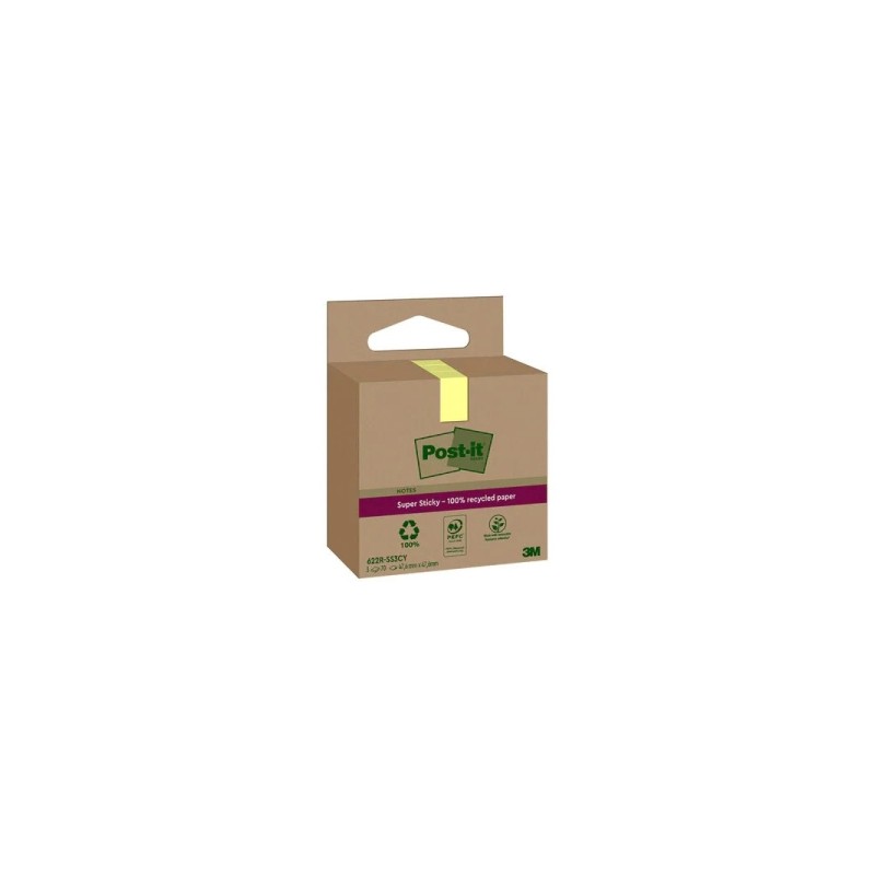 Post-It Super Sticky 3-Pack di 70 foglietti adesivi riciclati - Forma quadrata - 47.6x47.6 mm - Giallo chiaro