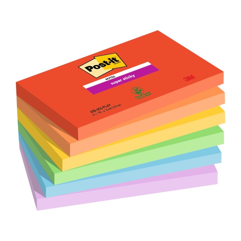 Post-It Super Sticky confezione da 6 pezzi da 90 foglietti adesivi riposizionabili - Forma rettangolare - 127x76 mm - Co