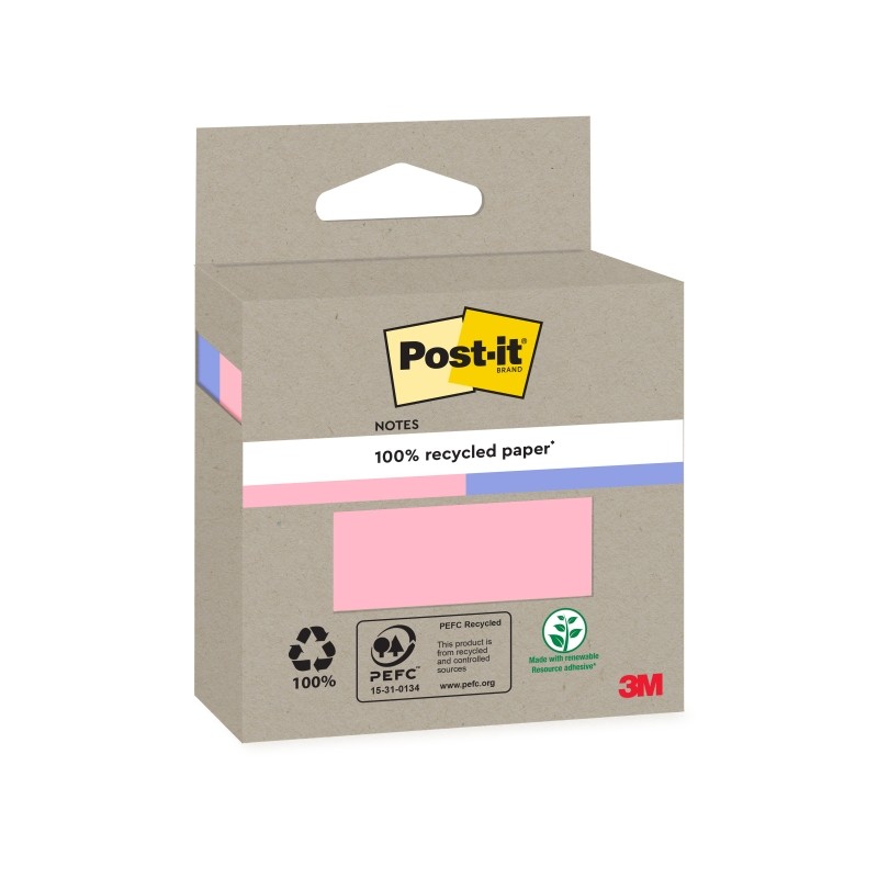 Block notes Post-It da 100 foglietti adesivi riciclati - Forma quadrata - Colori assortiti