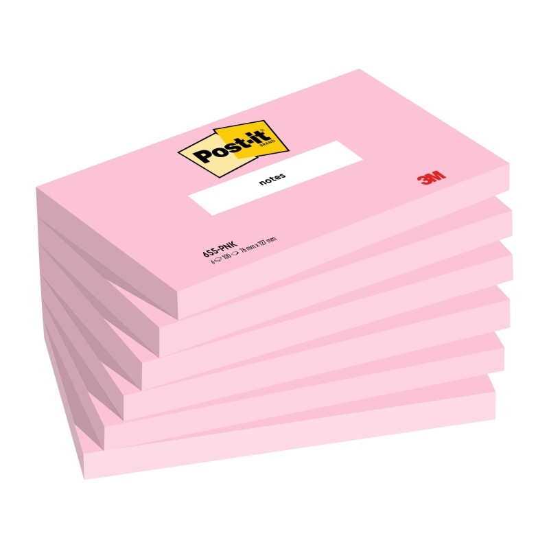 Post-It Post-It Pads 6 Pack di 100 note adesive riposizionabili - Forma rettangolare - 76x127mm - Colore rosa