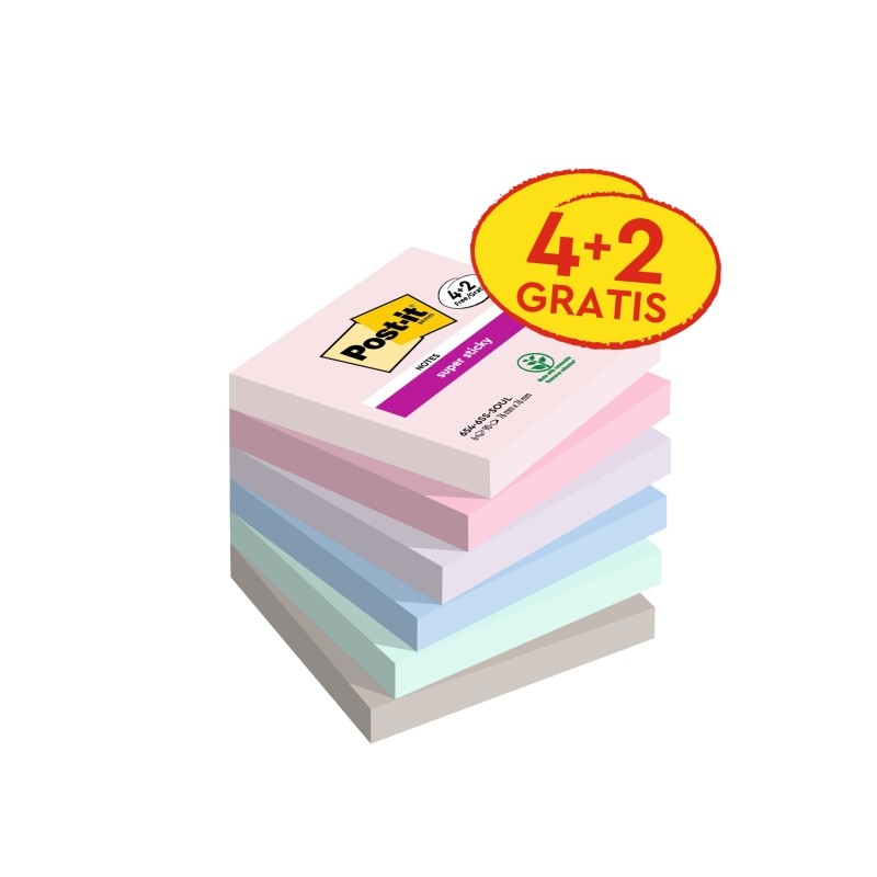 Post-It Super Sticky confezione da 6 pezzi da 90 foglietti adesivi riposizionabili - Forma quadrata - 76x76 mm - Colore 