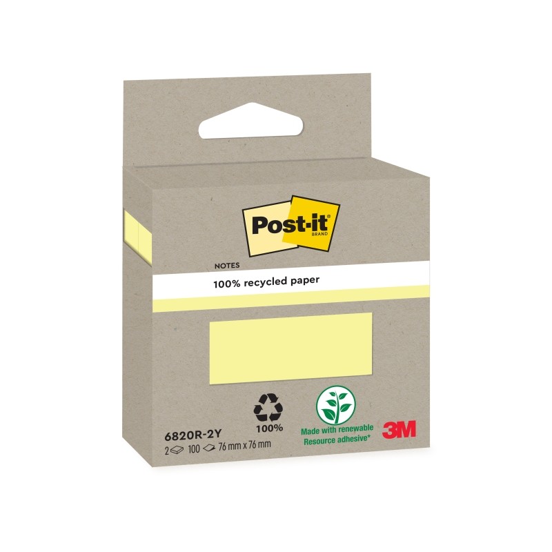 Blocchetti di 100 Post-It riciclati - Forma quadrata - Giallo chiaro
