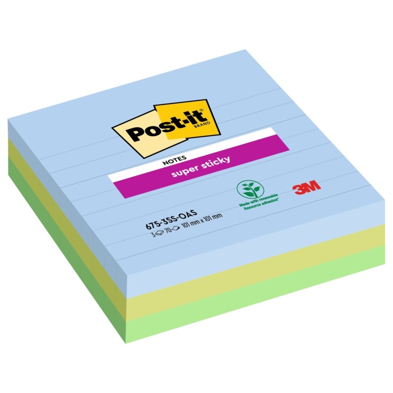 Post-It Super Sticky confezione da 3 pezzi da 70 foglietti adesivi riposizionabili - Forma quadrata - 101x101 mm - Color