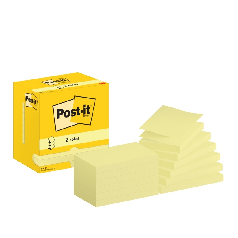 Post-It Post-It Pads 12 Confezione da 100 Z-Notes adesivi riposizionabili - Forma rettangolare - 76x127 mm - Colore gial