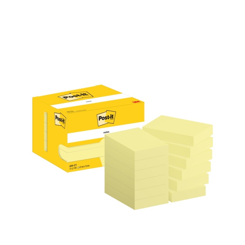 Post-It Post-It Pads 12 Pack di 100 note adesive riposizionabili - Forma rettangolare - 51x76mm - Colore giallo chiaro