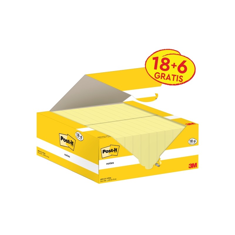 Confezione da 24 blocchetti Post-It - Forma rettangolare - 38x51 mm - Colore giallo chiaro