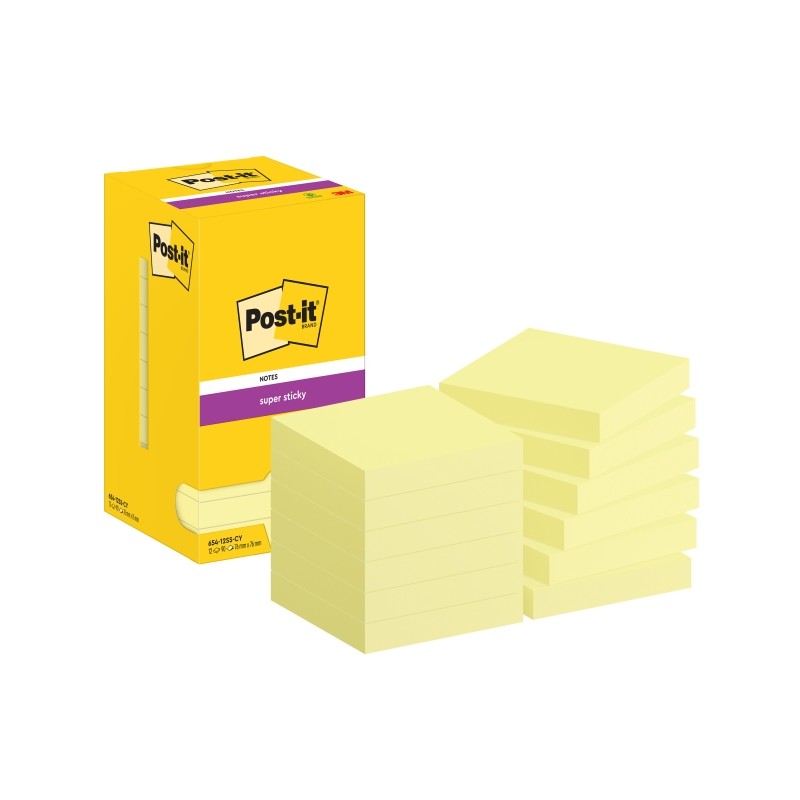 Post-It Super Sticky Confezione da 12 blocchetti di 90 foglietti adesivi riposizionabili - 76x76 mm - Confezione in cart