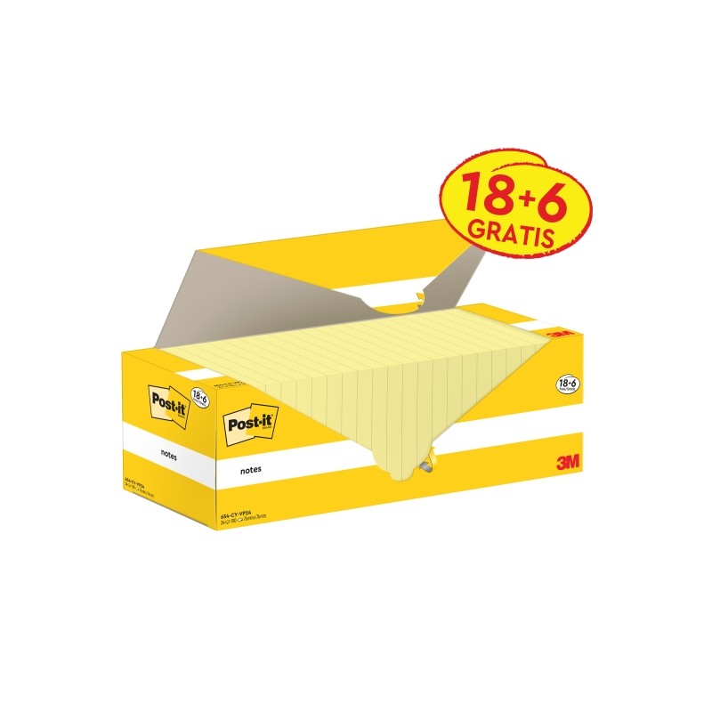Post-It Pad Confezione da 24 x 100 foglietti adesivi riposizionabili - Forma quadrata - 76x76 mm - Colore giallo chiaro