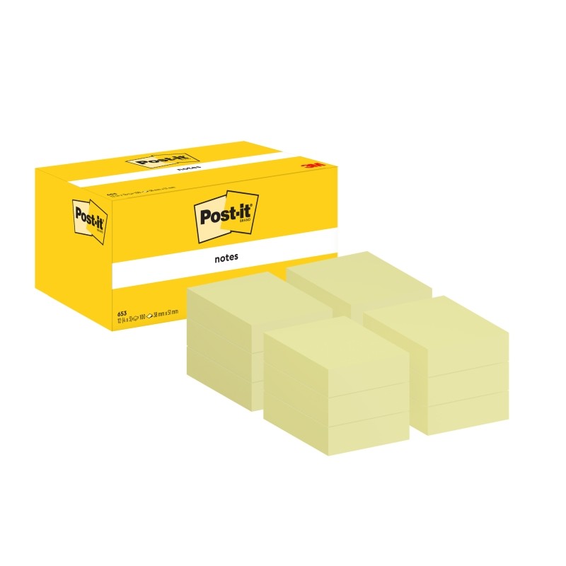Post-It Post-It Pads 12 Pack di 100 note adesive riposizionabili - Forma rettangolare - 38x51mm - Colore giallo chiaro