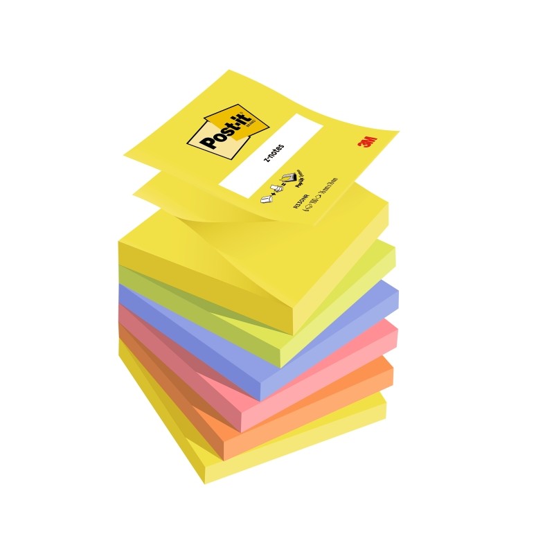 Post-It Post-It Pads 6 Confezioni da 100 Z-Notes adesivi riposizionabili - Forma quadrata - 76x76 mm - Colori assortiti