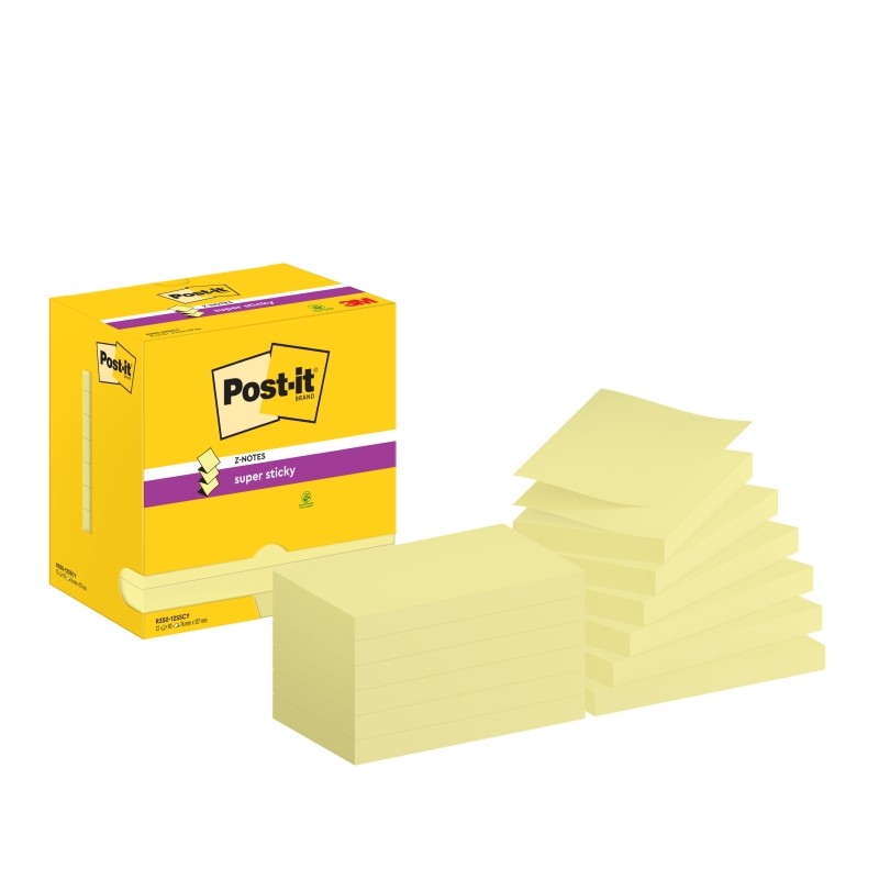 Post-It Super Sticky Confezione da 12 blocchetti di 90 foglietti adesivi riposizionabili - Forma rettangolare - 76x127 m