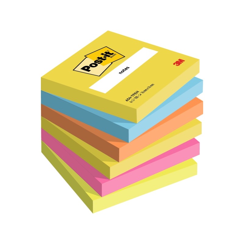 Post-It Post-It Pad 6 Confezioni da 100 foglietti adesivi riposizionabili - Forma quadrata - 76x76 mm - Colori assortiti