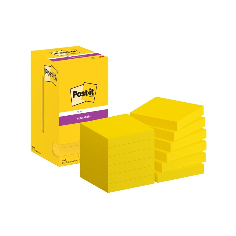 Post-It Super Sticky Confezione da 12 90 blocchetti adesivi riposizionabili - Forma quadrata - 76x76 mm - Colore giallo
