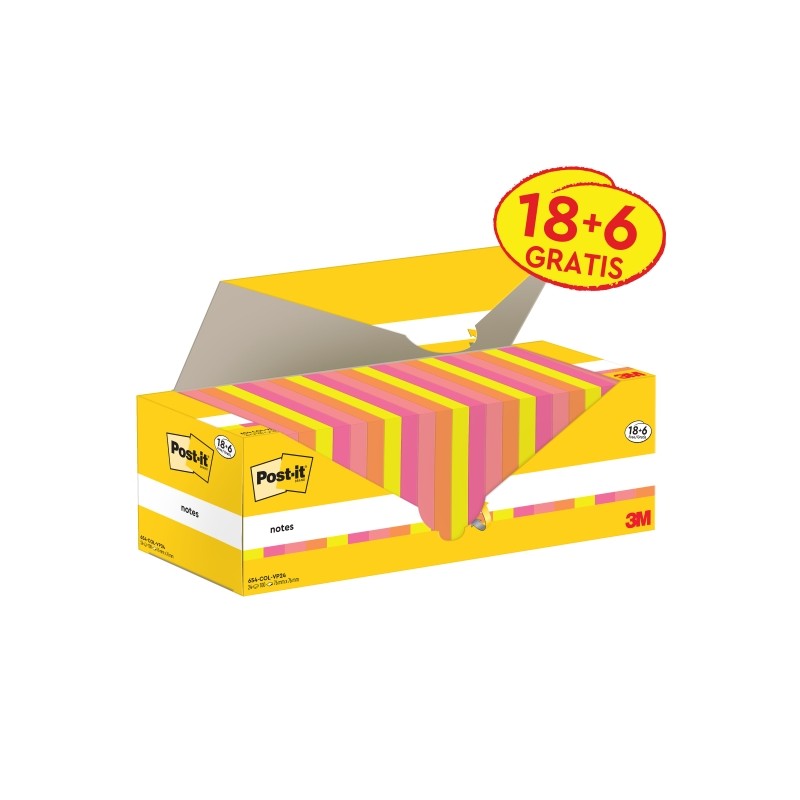 Confezione da 24 blocchetti Post-It - Forma quadrata - 76x76 mm - Colori assortiti