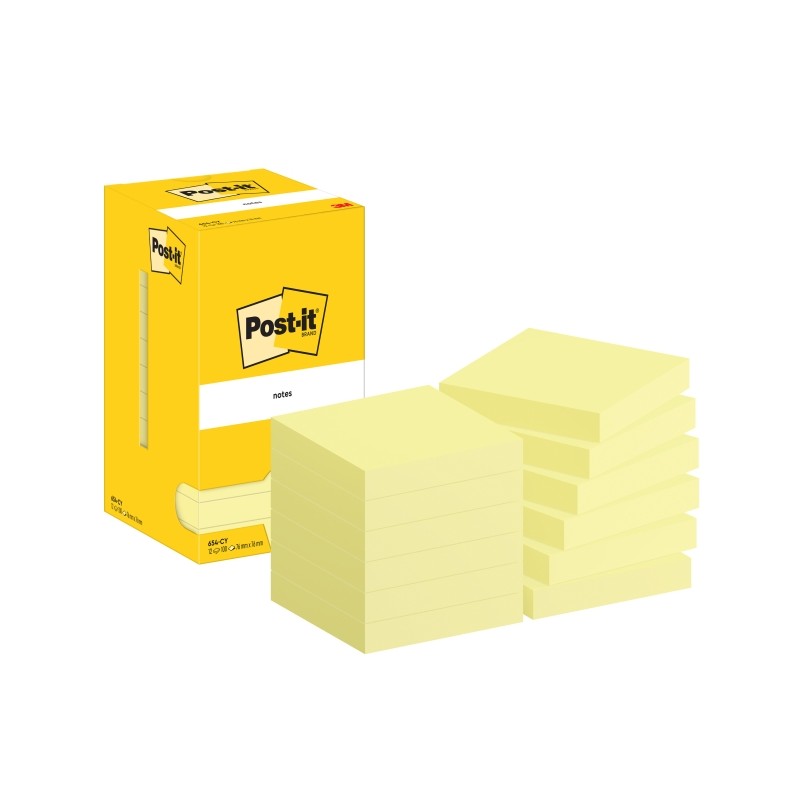 Post-It Post-It Pads 12 Pack di 100 note adesive riposizionabili - Forma quadrata - 76x76mm - Colore giallo chiaro