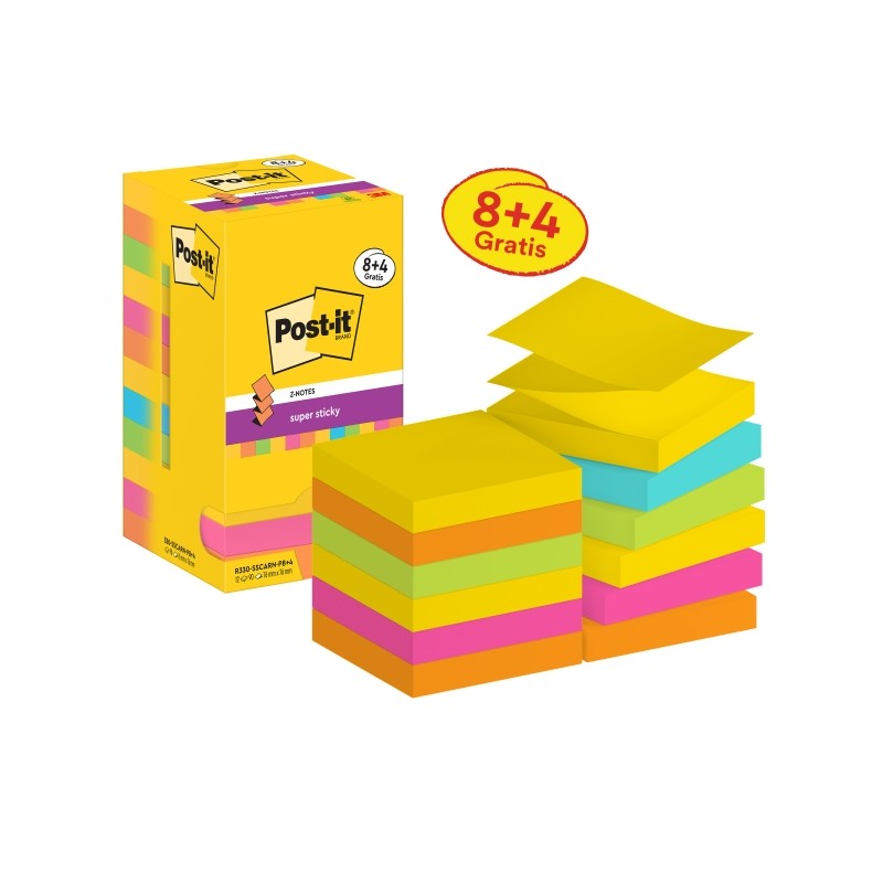 Post-It Super Sticky Confezione da 12 blocchetti di 90 foglietti adesivi riposizionabili - Forma quadrata - 76x76 mm - Z