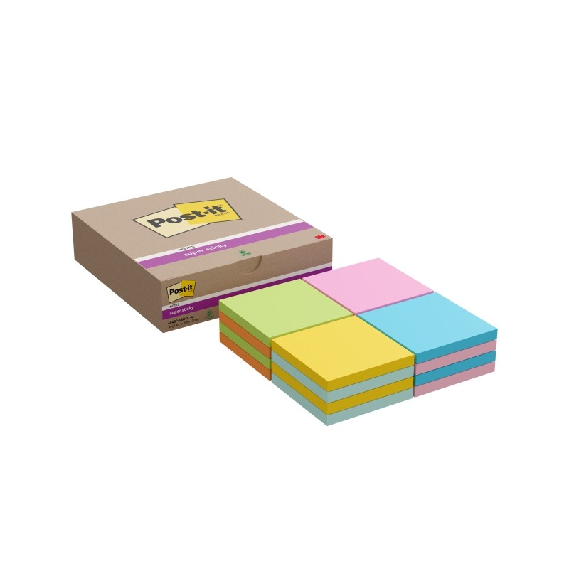 Post-It Super Sticky Confezione da 16 blocchetti di 90 foglietti adesivi riposizionabili - 76x76 mm - Colori assortiti