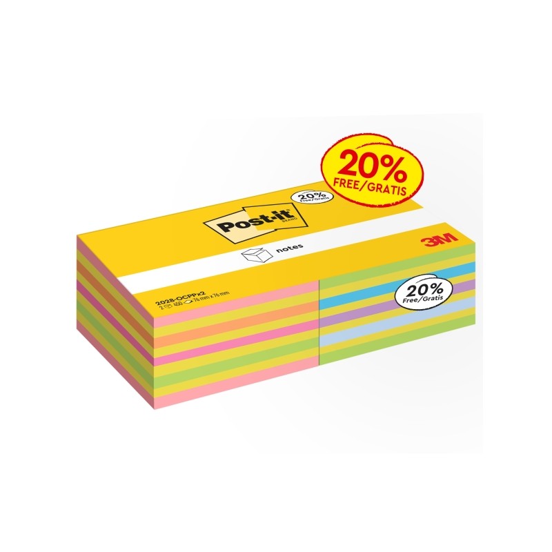Confezione da 2 cubi di 450 foglietti adesivi riposizionabili Post-It - Forma quadrata - Colori assortiti