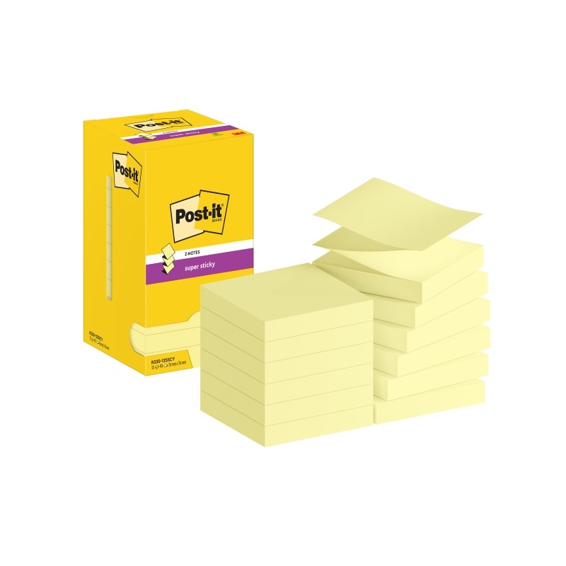 Post-It Super Sticky Confezione da 12 blocchetti di 90 foglietti adesivi riposizionabili - Forma quadrata - 76x76 mm - Z