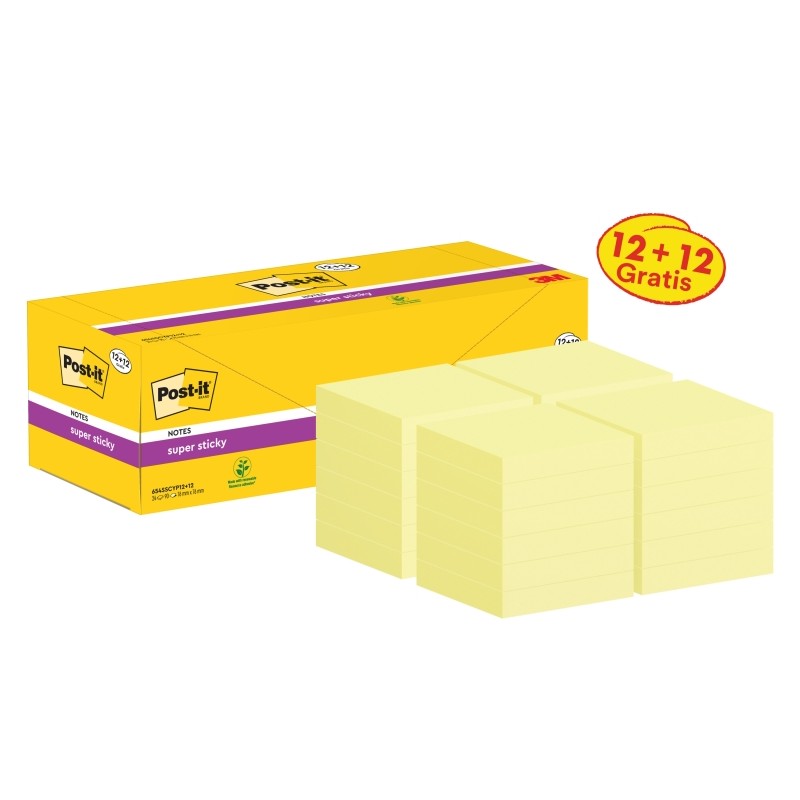 Post-It Super Sticky Confezione da 24 blocchetti di 90 foglietti adesivi riposizionabili - 76x76mm - Promocion 12 blocch