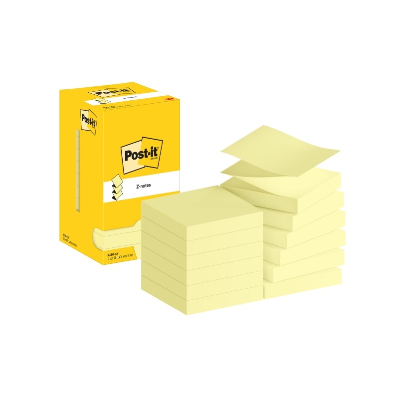 Post-It Post-It Pads 12 Confezione da 100 Z-Notes adesivi riposizionabili - Forma quadrata - 76x76mm - Colore giallo chi