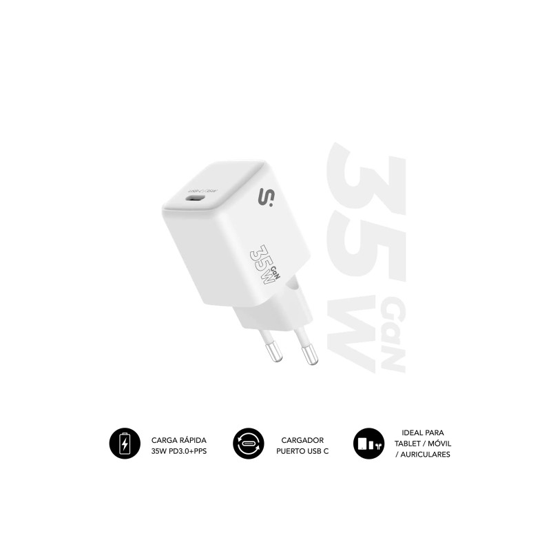 Caricabatterie da parete Subblim GaN 35W - USB-C - Ricarica rapida - Bianco