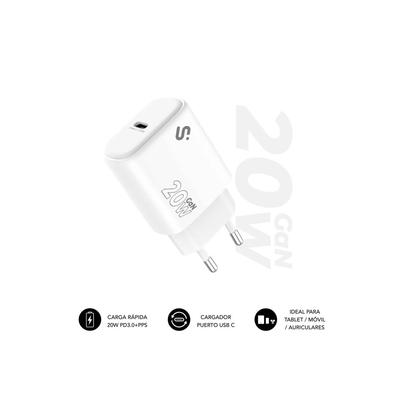 Caricabatterie da parete Subblim GaN 20W - USB-C - Ricarica rapida - Bianco