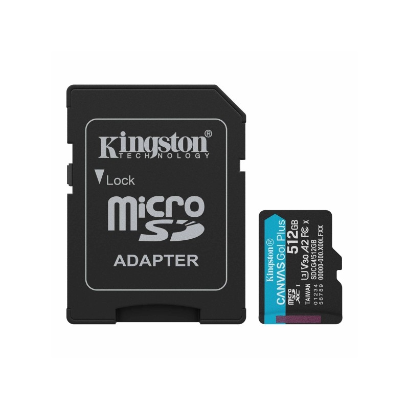 Kingston Micro SDXC 512GB UHS-I U3 V30 Classe 10 200MB/s Canvas Go Plus Micro SDXC Card con adattatore
