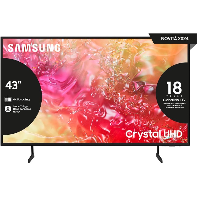 Samsung Smart TV 43 UE43DU7170UXZT. Crystal 4K UHD. 4K Upscaling. Slim Look. DVBT-2. Q-Symphony e OTS Lite. Integrato co