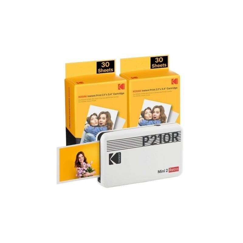 Confezione stampante fotografica portatile Kodak Mini 2 Retro Bluetooth + 60 fogli di carta fotografica - Formato di sta