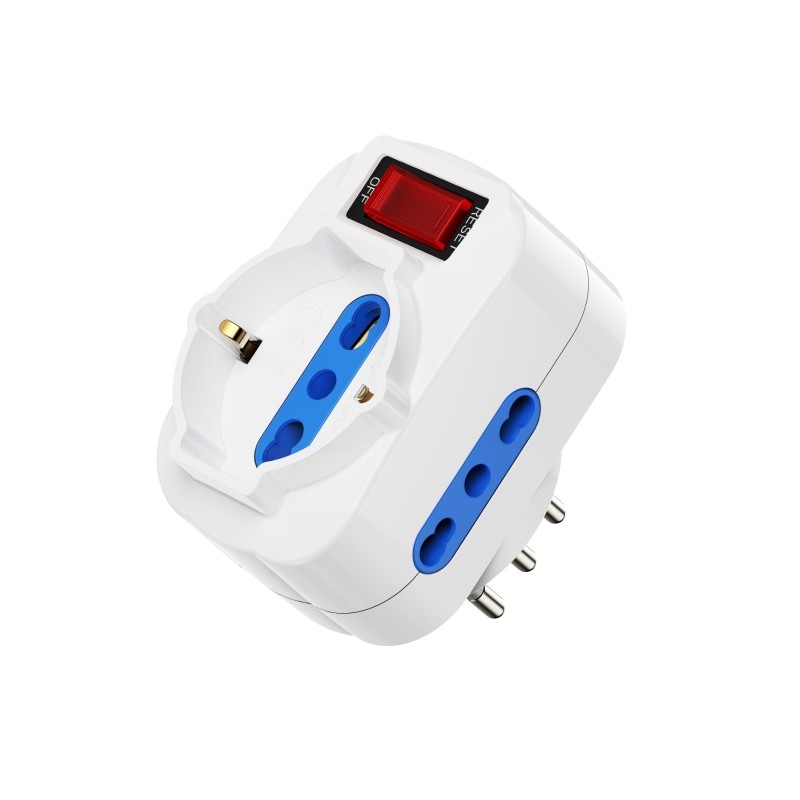 Ewent 3 prese a muro - 3x prese italiane tipo L/ Schuko 10/16A - 2 prese L + 1 presa L/F (Schuko) - Interruttore On/Off 