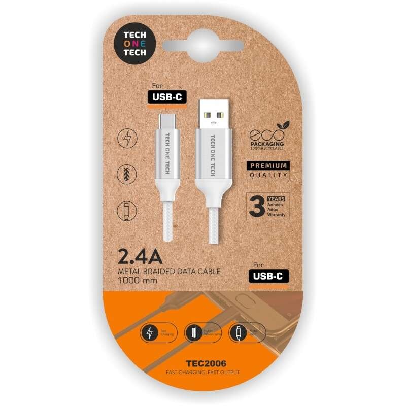 Cavo TechOneTech da USB-A maschio a USB-C maschio - Rivestimento in nylon intrecciato - Lunghezza 1 m