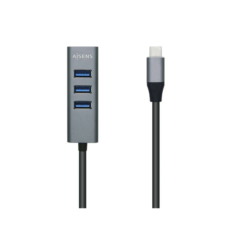 Hub USB-C Aisens USB 3.1 - Da USB-C maschio a 4xTipo A femmina - 10 cm - Colore grigio