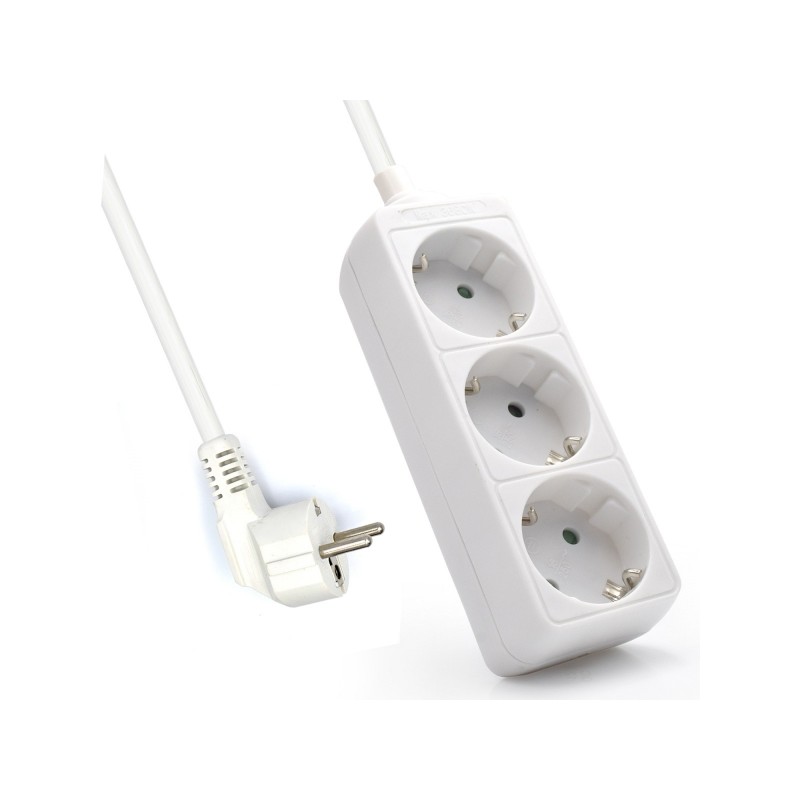 Ewent Schuko 16A 3 prese di corrente - a prova di bambino - cavo da 1.5 m - Presa Schuko ad angolo piatto - Bianco - 3 p