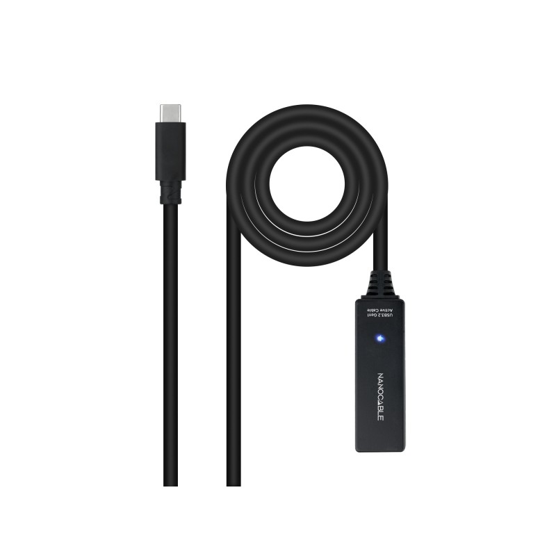 Cavo di prolunga Nanocable da USB-C 3.2 maschio a USB-C 3.2 femmina - 5 metri - Amplificatore - Nero - Colore nero
