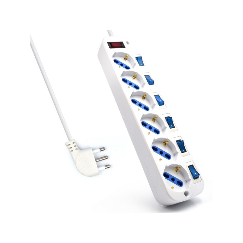 Striscia elettrica Ewent con 6 prese tipo L/F (Schuko) 10/16A - Interruttore di alimentazione generale e individuale - P