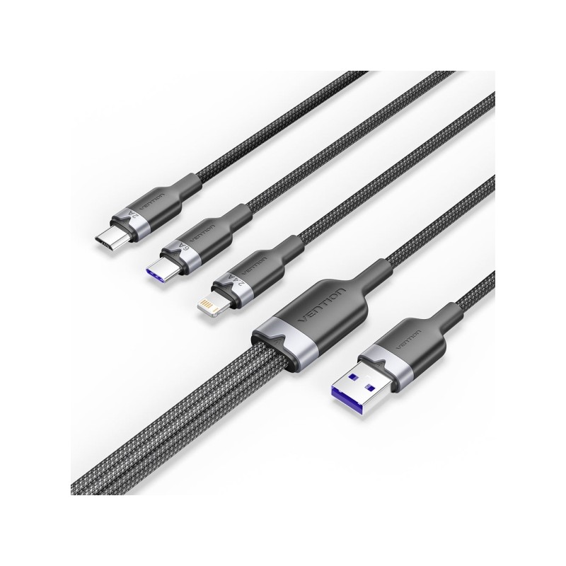 Vention da USB-A 2.0 a USB-C. Lightning. Micro-B 6A - 1.5 m - Attorcigliato - Nero