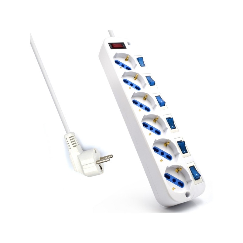 Striscia elettrica Ewent - 6 prese - Versione Schuko - 16A con interruttore on/off su ogni porta - Protettore di sovrate