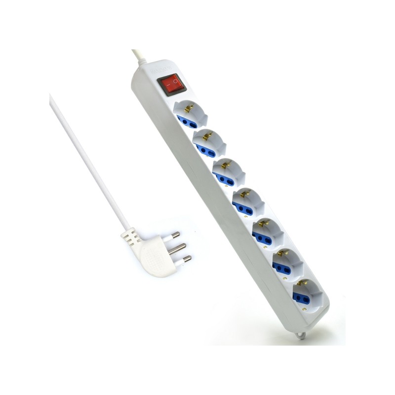 Striscia elettrica Ewent con 6 prese L/F (Schuko) 10/16A - Interruttore di alimentazione - Protezione da sovratensione -