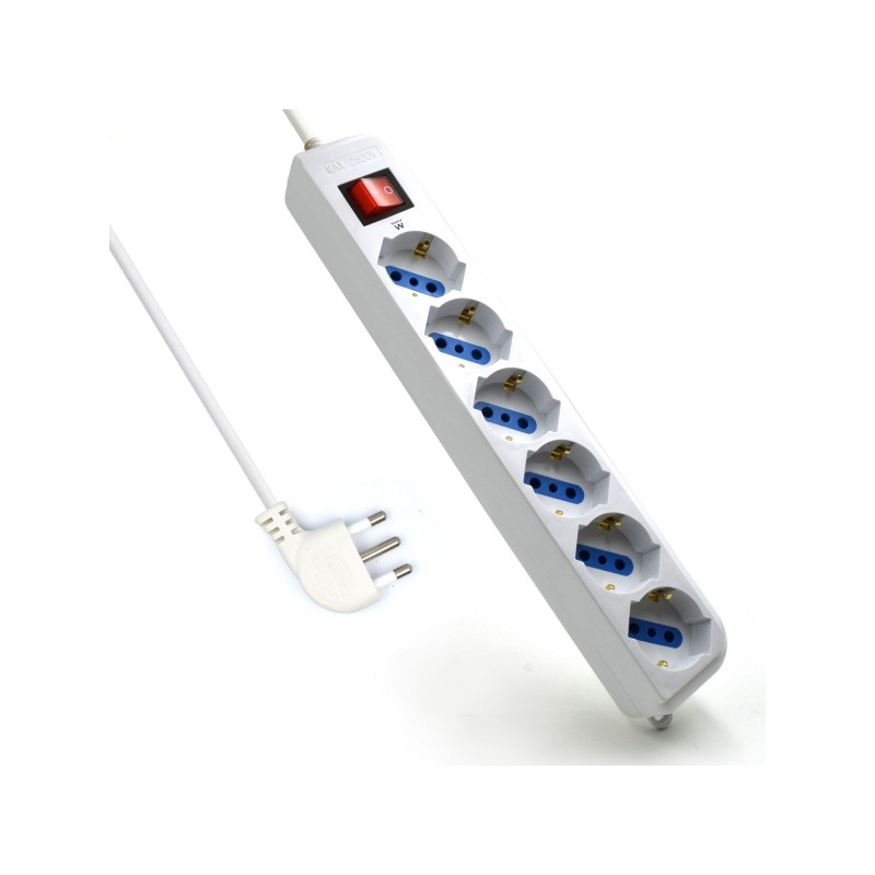 Striscia elettrica Ewent con 6 prese tipo L/F (Schuko) 10/16A - Interruttore On/Off - Protezione da sovratensioni - Pres