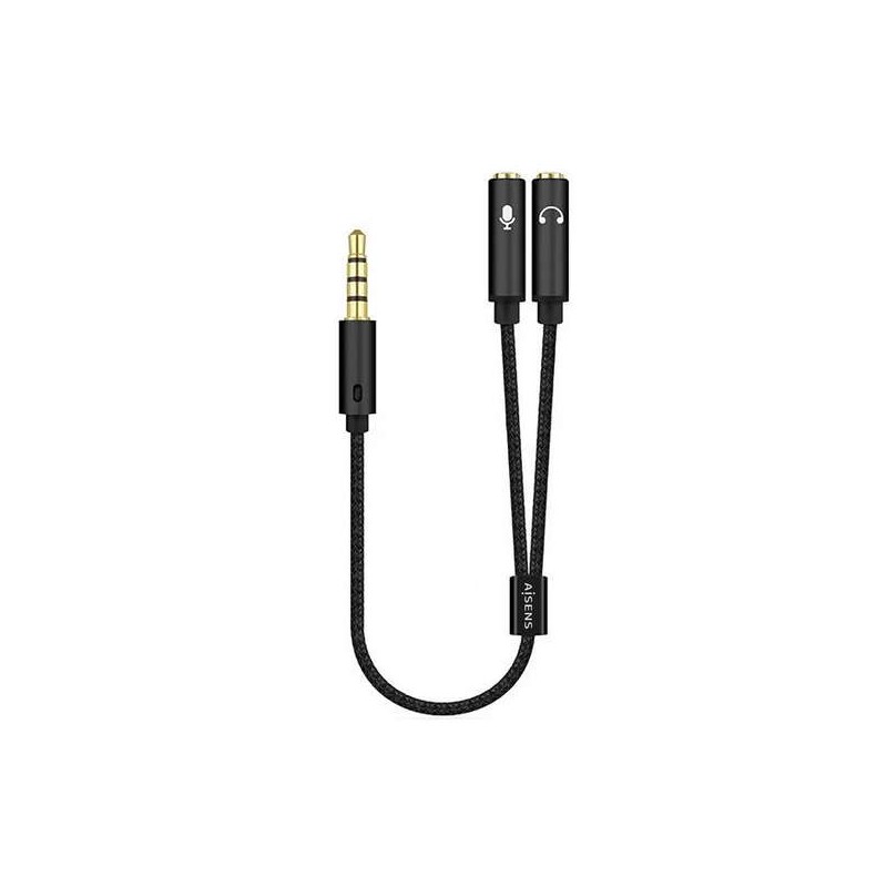Cavo Adattatore Audio Aisens JACK 3.5 4 Pin/M-2xJACK 3.5 3 Pin/H - 25cm - Colore Nero