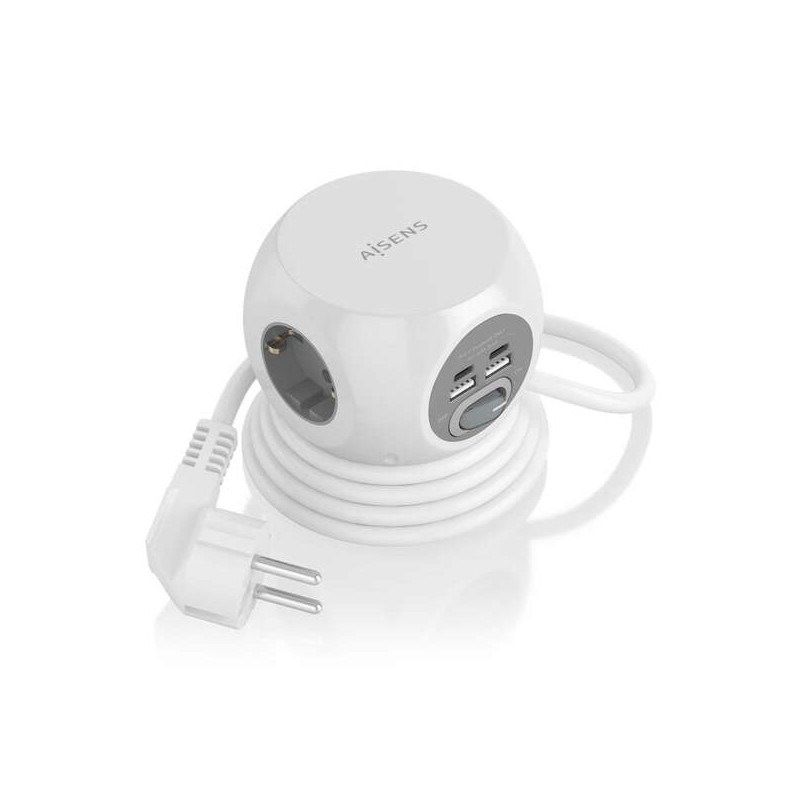 Multipresa da tavolo multifunzione Aisens con 3 uscite + 2xUSB-C - 2xUSB-A - 1.4 m - Colore bianco