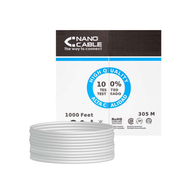 Bobina di cavo di rete rigido Nanocable RJ45 Cat.6 FTP AWG24 305 m - Colore grigio