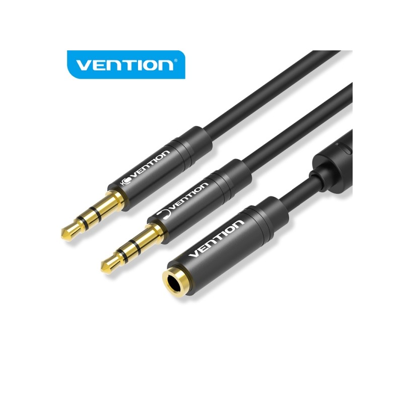 Vention Cavo stereo nero - 2 in 1 da femmina a doppio maschio - Placcato oro - Conduttore in rame smaltato - Alloggiamen
