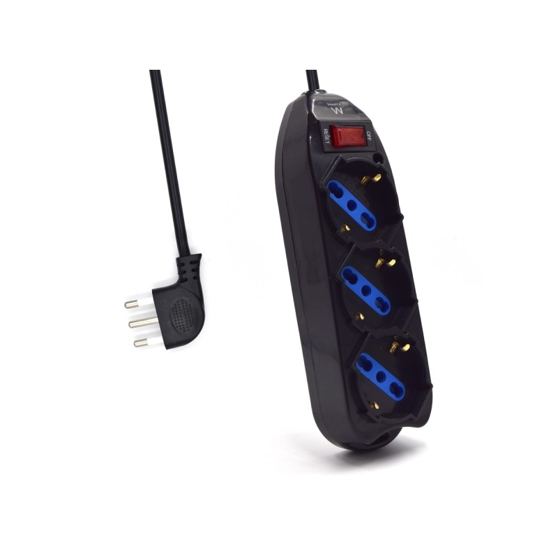 Striscia elettrica Ewent con 3 prese tipo L/F (Schuko) 10/16A - Interruttore on/off - Presa angolare piatta italiana - C